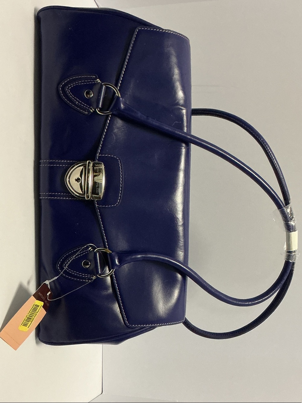 ANTONIO MELANI Blue Leather Shoulder Bag with Silver Hardware